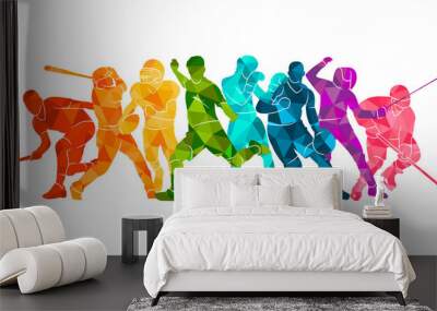 Color sport background. Football, basketball, hockey, box, \nbaseball, tennis. Vector illustration colorful silhouettes athletes Wall mural